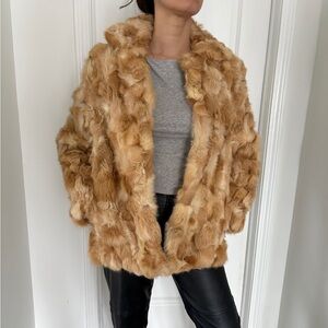 Women's Plush Rabbit Fur Coat - Tan